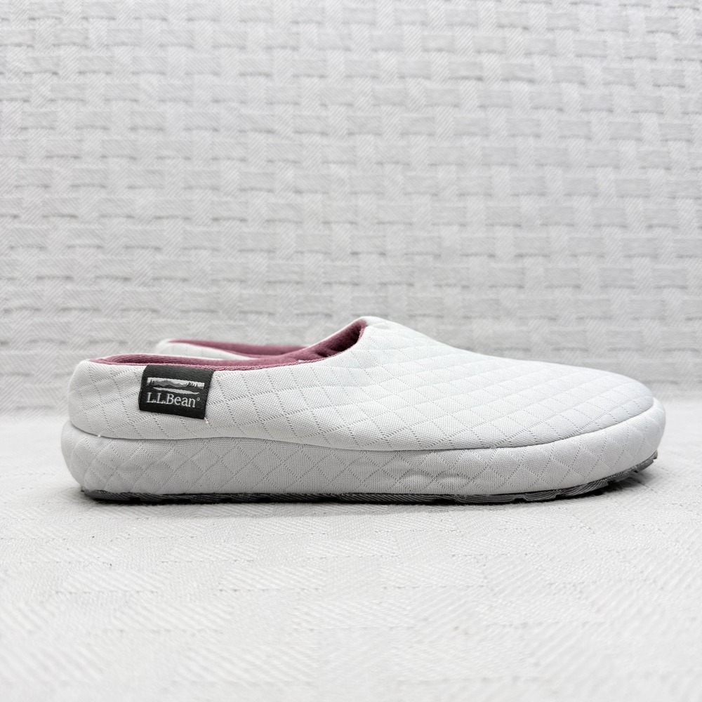 L.L. Bean Slippers Womens Size 8.5 White Quilted Slip On Cushioned Indoor